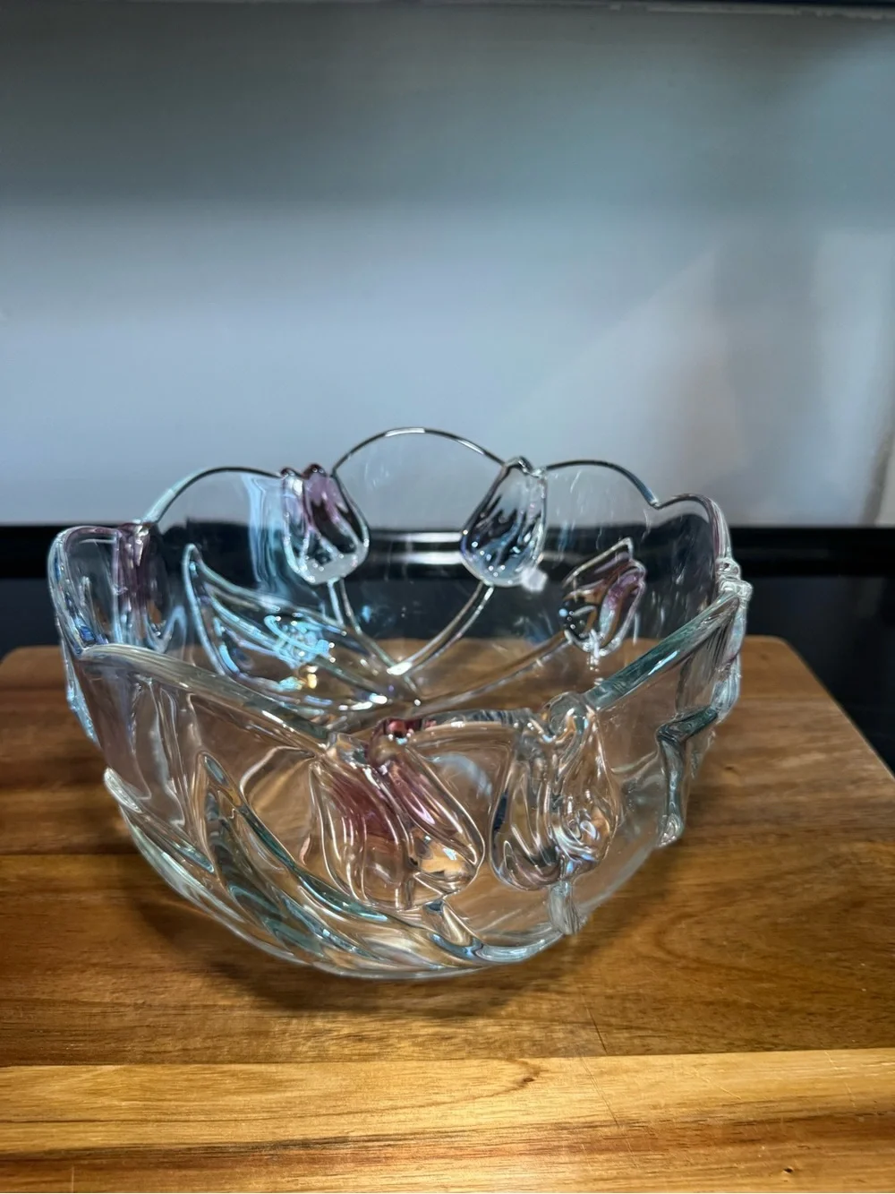 Mikasa Clear Glass Tulip Accent Bowl with Pink Highlights